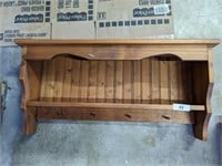 Wooden Shelf w/ Hooks (33in Long)