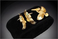 14 ct Stork Pendant and Earrings 10.4 gm