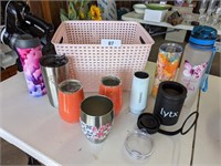 Basket w/ Assorted Travel Mugs