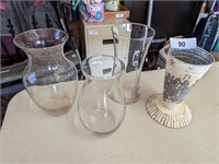 (3) Glass Vases & Metal Vase