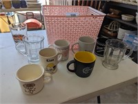 Plastic Tote w/ Assorted Coffee Mugs