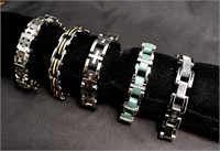 (5) Stainless Bracelets- 1 is Black & Blue
