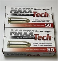 100 QTY MAXX TECH 9MM 115GR AMMO