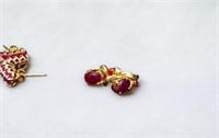 (1) 10K Gold Pair of Ruby & Diamond Earrings &