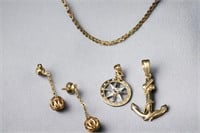 14K Gold Necklace, (2) Pendants, Pair of Earrings