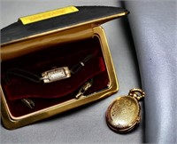 Very Old Elgin Ladies Watch & Gold Quartz Pendant