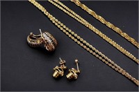 14K Gold (3) Chains & (2) Sets of Earrings 27.8
