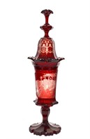 Antique Bohemian Red Glass Copal w. Cover