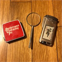 Mixed Lot Lighter, Magnifying Glass, Tape Measure