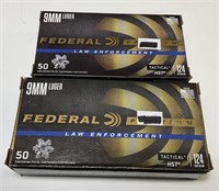 100 QTY FEDERAL PREMIUM 9MM 124GR TACTICAL AMMO