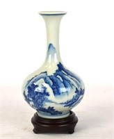 Small Chinese Blue & White Vase on Wood Stand