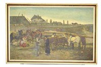 Framed Oil Painting of Market Scene, Signed