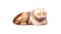 Chinese Brown & White Jade Figure of Tiger