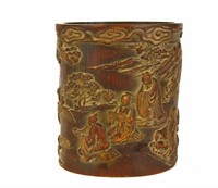 Chinese Carved  Bamboo Brush Pot