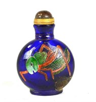 Chinese Painted Blue Perking Glass Snuff Bottle