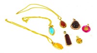 Seven Pcs of Color Stone Pendants & Necklaces