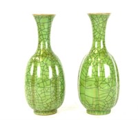 Pr Chinese Celadon Crackle Glazed Vases