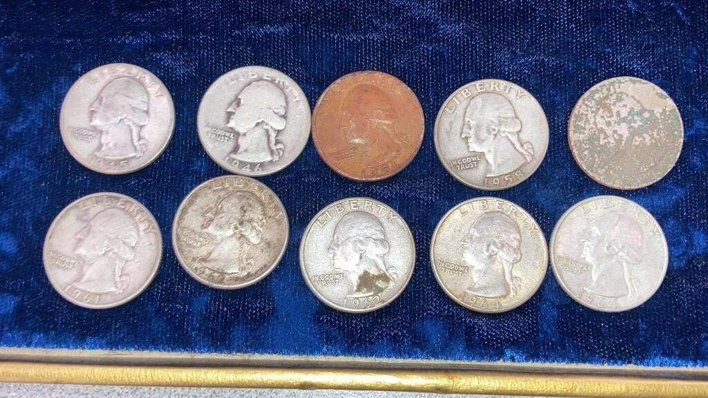 (10) silver quarters 1945-1964