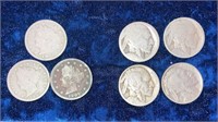 (3) ‘ V’ nickels, (4) Buffalo nickels