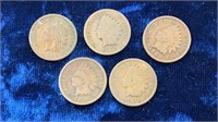 (5) Indian head pennies 1889, 1895,1900,1901,1906