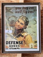 Framed Military War Bonds Poster