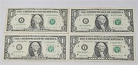 Lot Of 4 Star Note $1 Dollar Bills