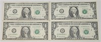 Lot Of 4 Star Note $1 Dollar Bills