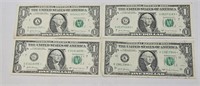 Lot Of 4 Star Note $1 Dollar Bills