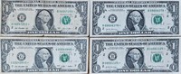 Lot Of 4 Star Note $1 Dollar Bills