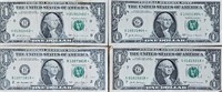 Lot Of 4 Star Note $1 Dollar Bills