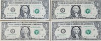 Lot Of 4 Star Note $1 Dollar Bills