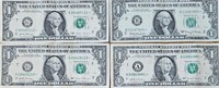 Lot Of 4 Star Note $1 Dollar Bills