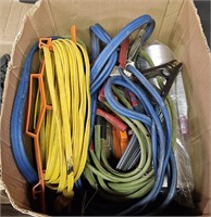 Box lot Of Jumper Cables & Extention Cords