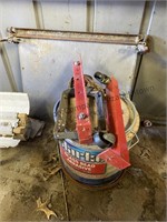 Bucket of glass, bead abrasive, casters, appears