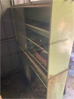 Garage cabinet. Glass cabinet doors. Approx 4 ft