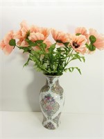 Ceramic Flower Vase W/Artificial Flowers 14"T