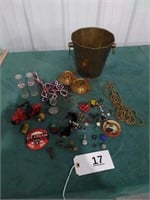 Brass Pail With Misc. Items