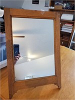 Vintage Small Oak Mirror On Stand