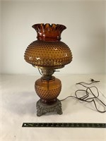 Vintage amber glass hurricane corded lamp