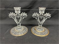 (2) Depression-era Glass Gilt Candle Holders
