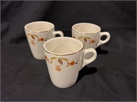 (3) Hall Jewel T Autumn Leaf Conic Mugs 3 7/8"