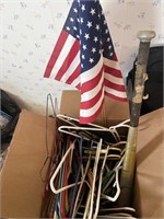 Box of hangers, 2 Flags, Bat