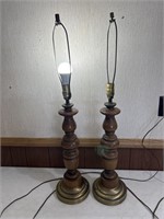 Pair of wooden table lamps. Both worked when