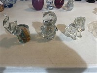 3 Glass Paperweights - Elephant, Bear, Dog