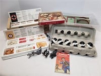 ASSORTED VINTAGE GAMES + LEAD TOYS