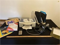 Office lot, printer, paper task light, binders,