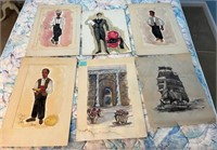 U - LOT OF VINTAGE UNFRAMED ART (B8)