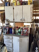 Cabinet FULL of oil/anti-freeze, misc