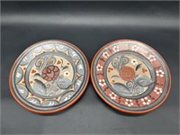 (2) Clay Hand Painted Plates