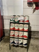 Oil Can Display Rack and 32 Texaco Oil Cans